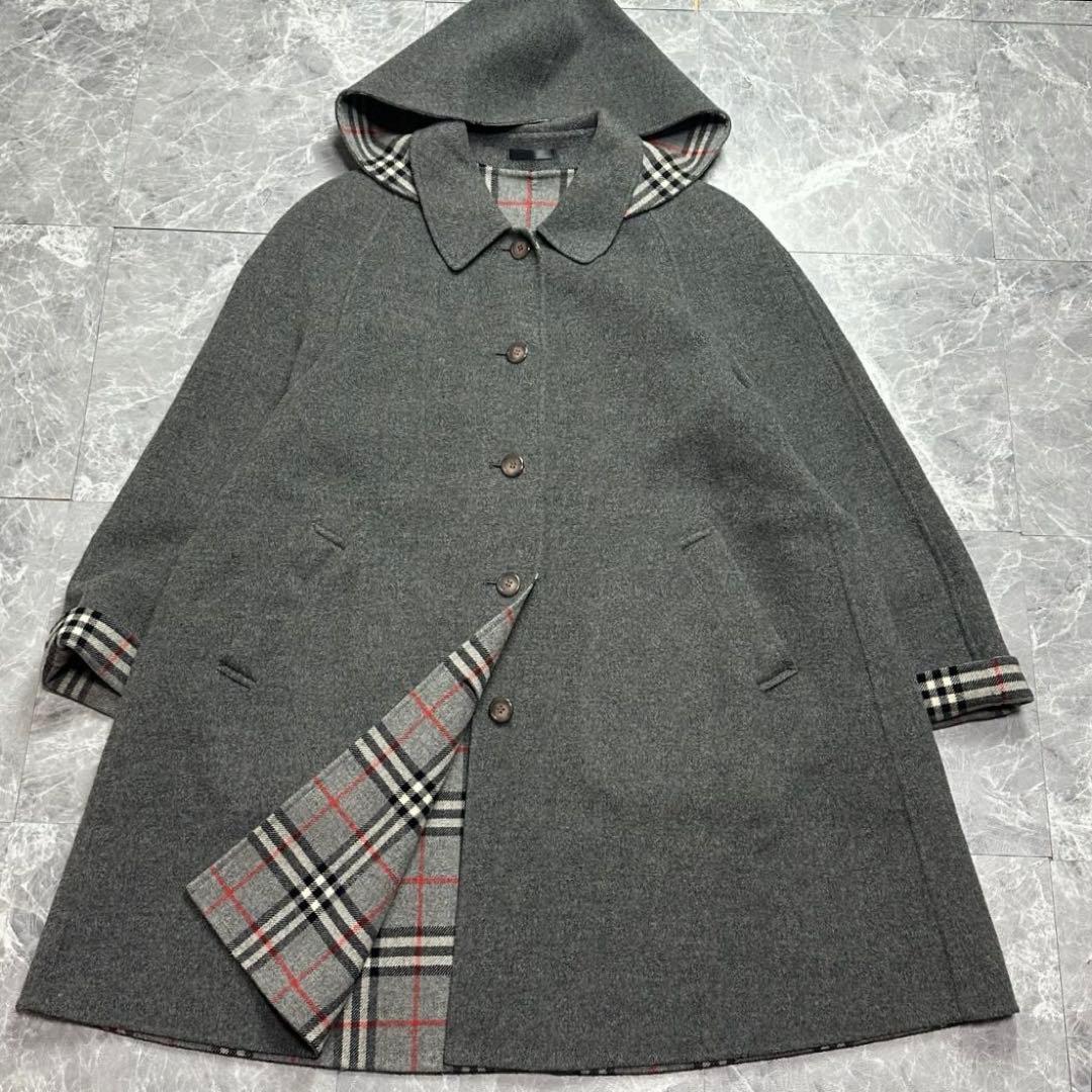 カシミヤ♡バーバリー　2way ダブルフェイスコート　ノバチェック グレー