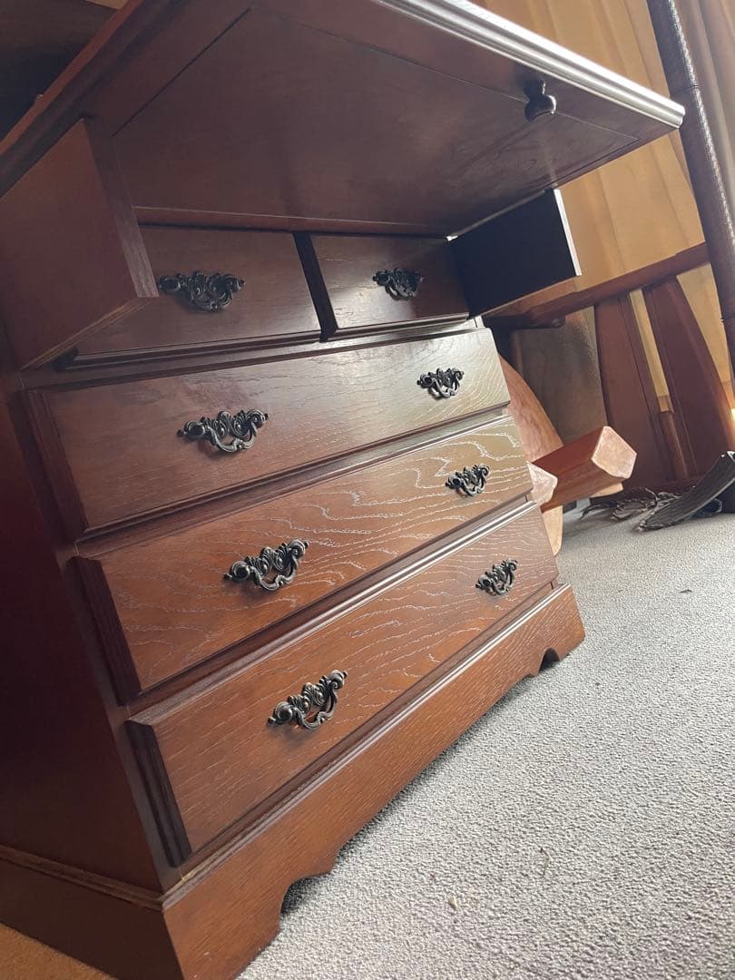 越後家具　ライティングデスク 民芸家具 昭和後期 古録展 当時物　高級家具