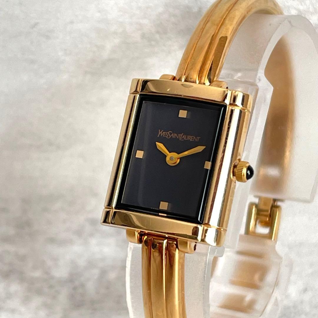 稼働品　美品　YSL イヴサンローラン　スクエア　ゴールド　バングル　腕時計