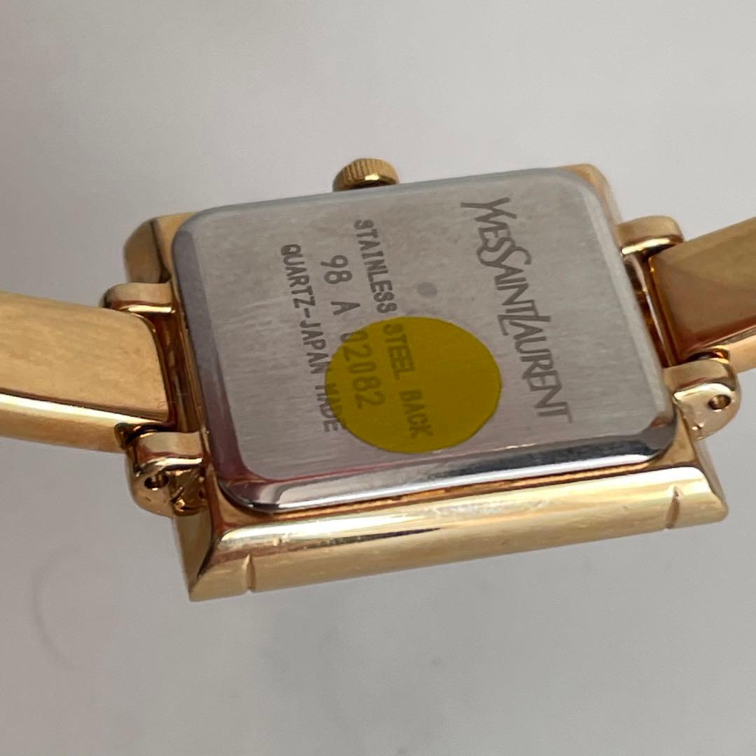 稼働品　美品　YSL イヴサンローラン　スクエア　ゴールド　バングル　腕時計