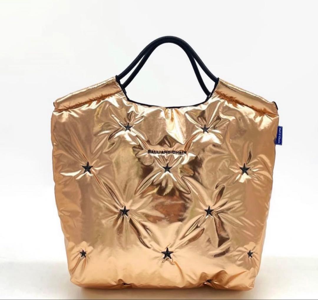 ♡ボールアンドチェーン♡中綿トート エコバッグ♡エトワール♡ゴールド