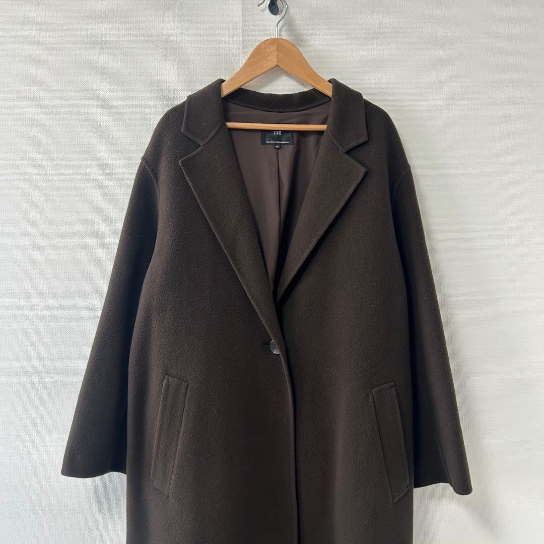 美品✨23区 ウールリバー ロングコート　ブラウン　大きいサイズ46