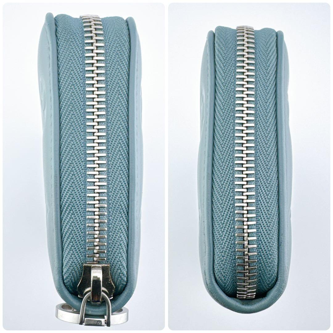 希少 ルイヴィトン ジッピー ウォレット モノグラム クッサン エンボス ブルー