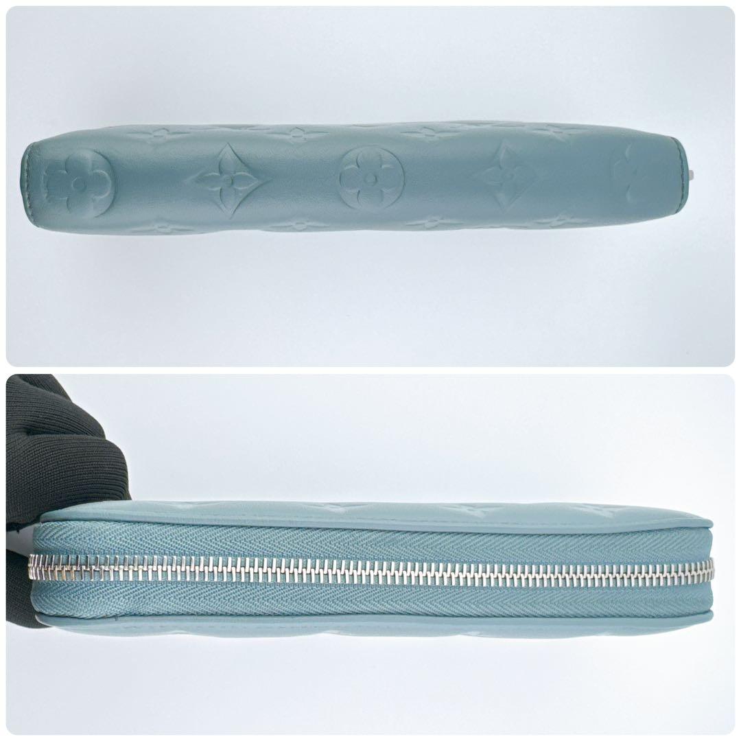 希少 ルイヴィトン ジッピー ウォレット モノグラム クッサン エンボス ブルー