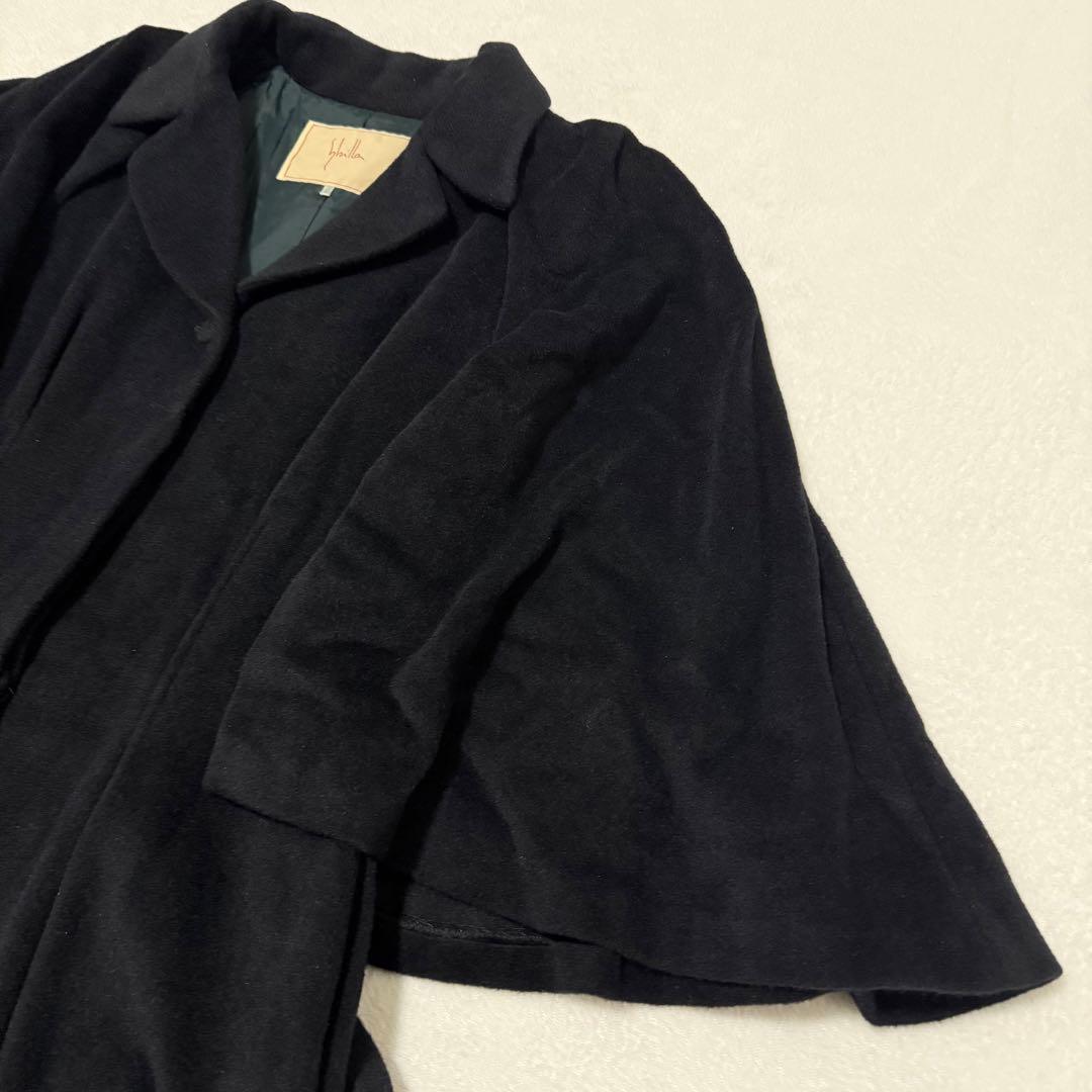 【Sybilla】シビラ　ポンチョ　ケープ　ロングコート　ブラック　アンゴラ混