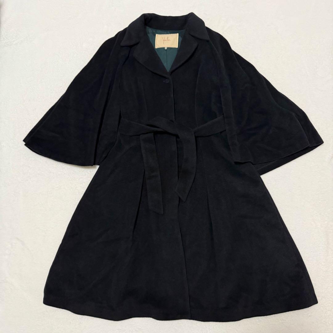 【Sybilla】シビラ　ポンチョ　ケープ　ロングコート　ブラック　アンゴラ混