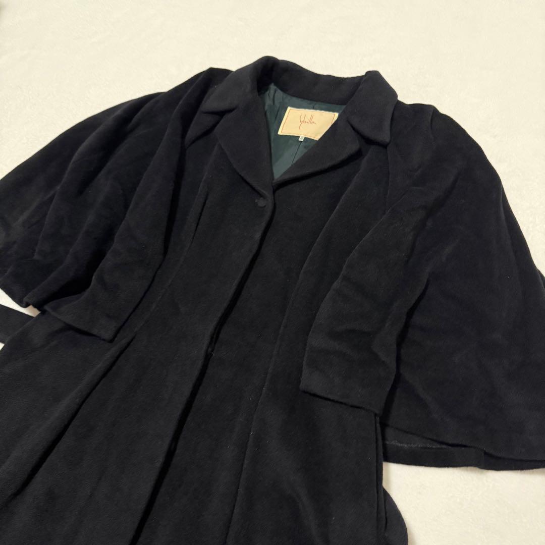 【Sybilla】シビラ　ポンチョ　ケープ　ロングコート　ブラック　アンゴラ混