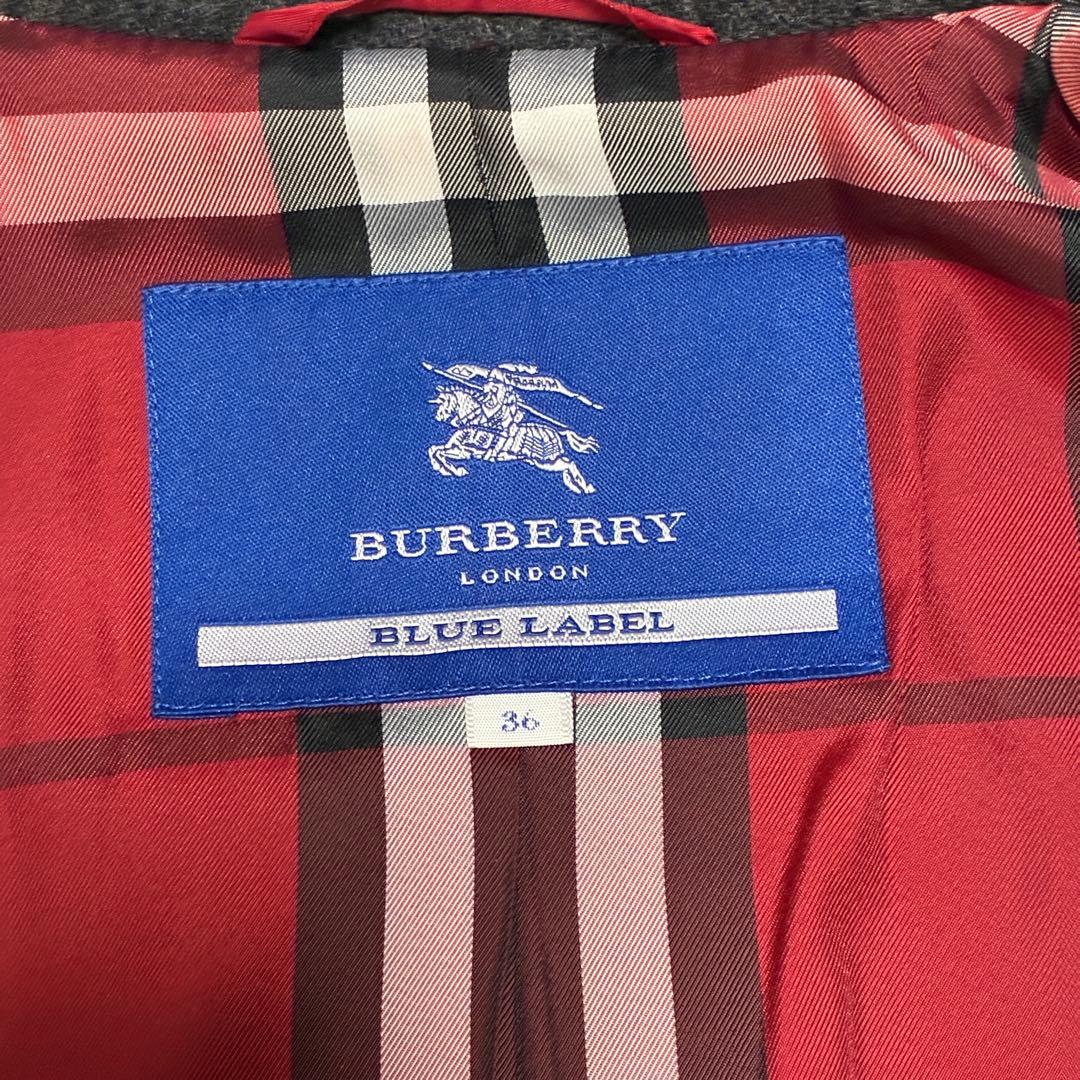 美品 バーバリーブルーレーベル ピーコート シルバーボタン グレー ノバチェック