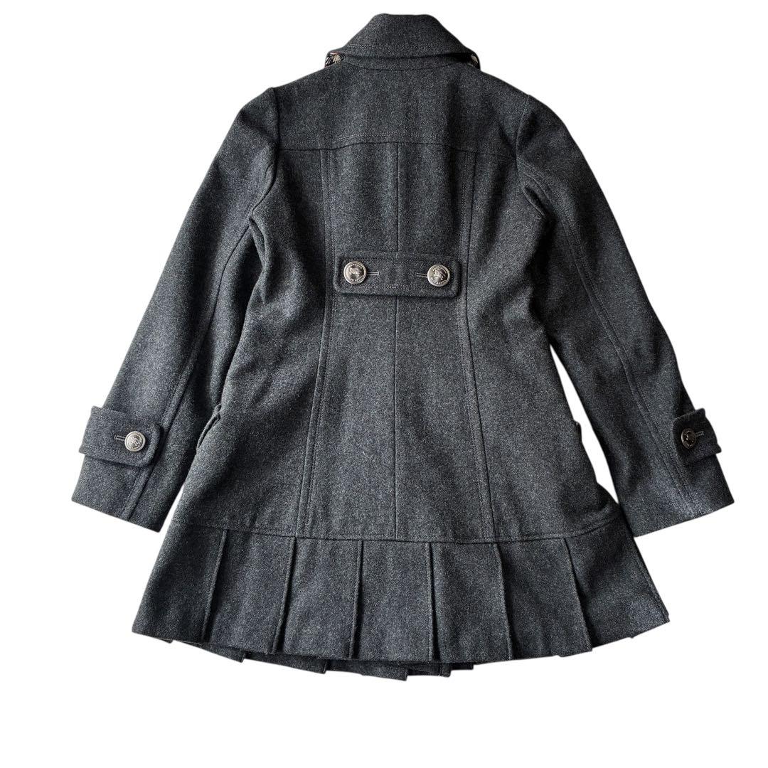 美品 バーバリーブルーレーベル ピーコート シルバーボタン グレー ノバチェック