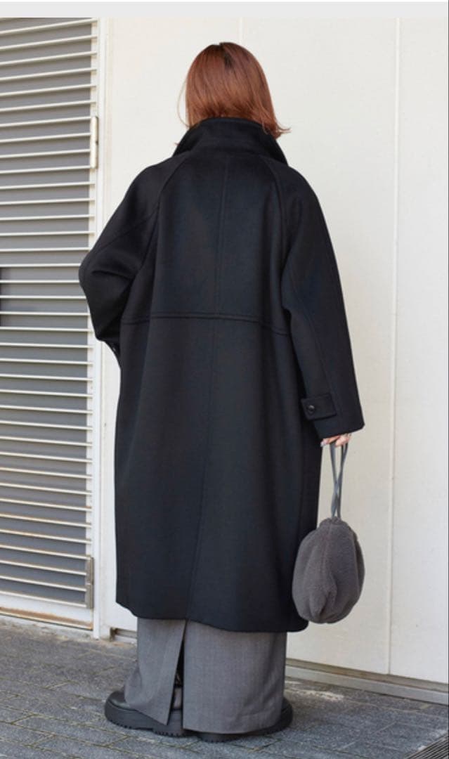 たまり！BCストック＊Wビーバーコクーンスタンドカラーコート　ブラック