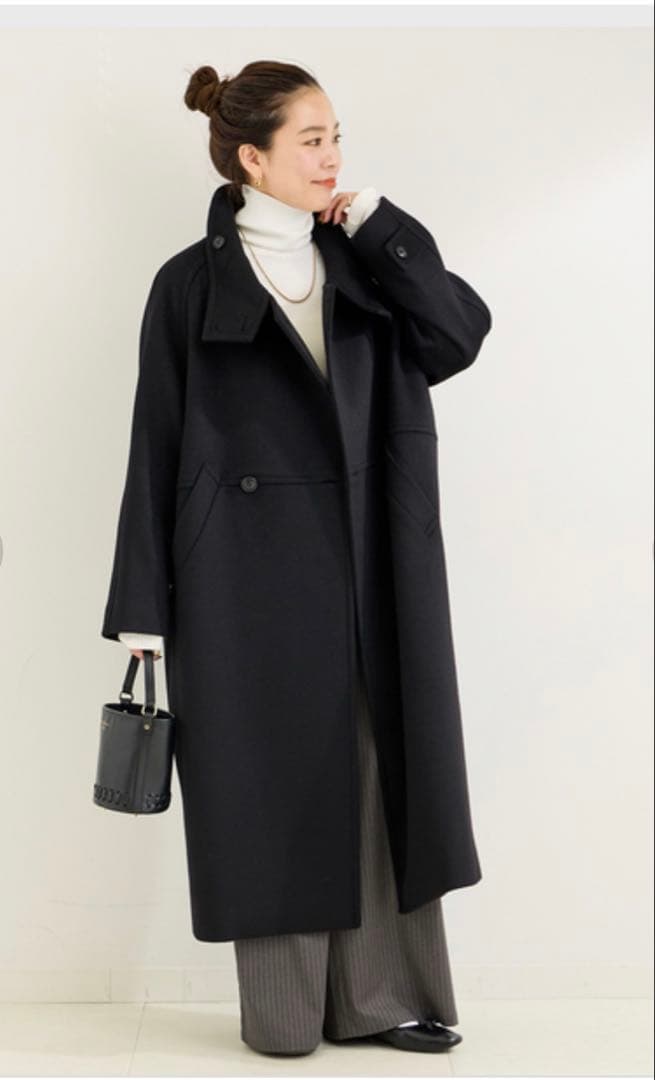 たまり！BCストック＊Wビーバーコクーンスタンドカラーコート　ブラック