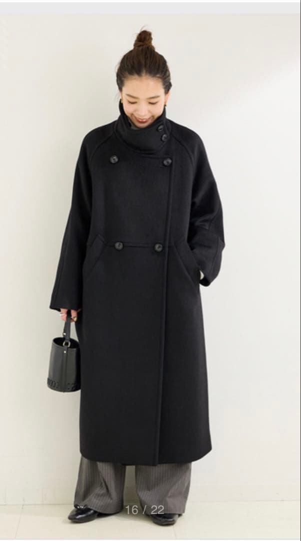 たまり！BCストック＊Wビーバーコクーンスタンドカラーコート　ブラック