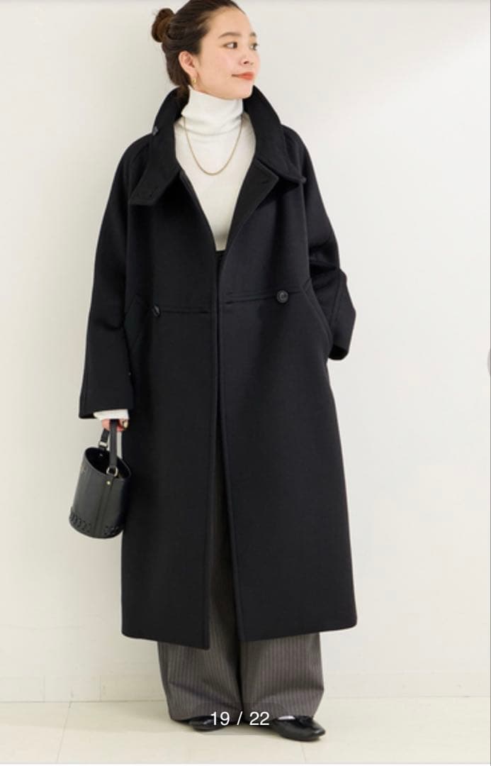 たまり！BCストック＊Wビーバーコクーンスタンドカラーコート　ブラック