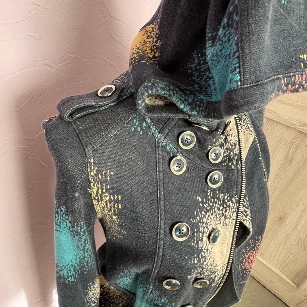 マークジェイコブス パーカー XS ライダース風 総柄 ⭐️ 個性的　ブルー系