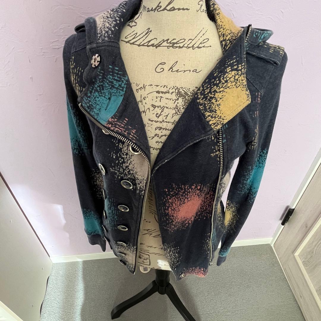 マークジェイコブス パーカー XS ライダース風 総柄 ⭐️ 個性的　ブルー系