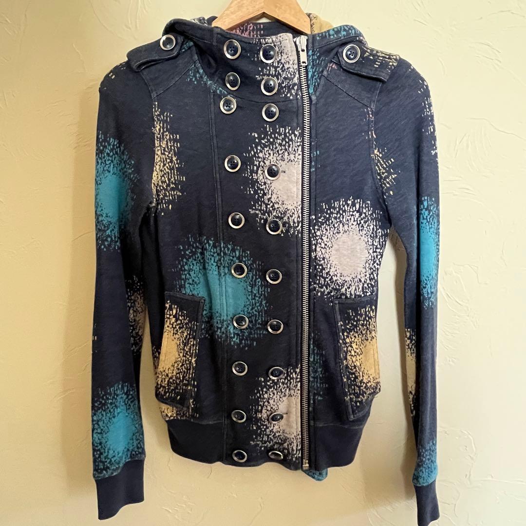 マークジェイコブス パーカー XS ライダース風 総柄 ⭐️ 個性的　ブルー系