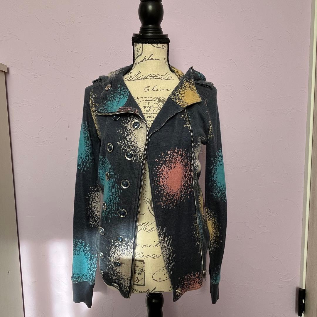 マークジェイコブス パーカー XS ライダース風 総柄 ⭐️ 個性的　ブルー系