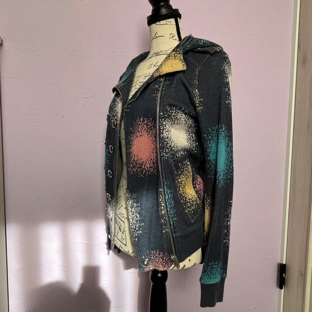マークジェイコブス パーカー XS ライダース風 総柄 ⭐️ 個性的　ブルー系