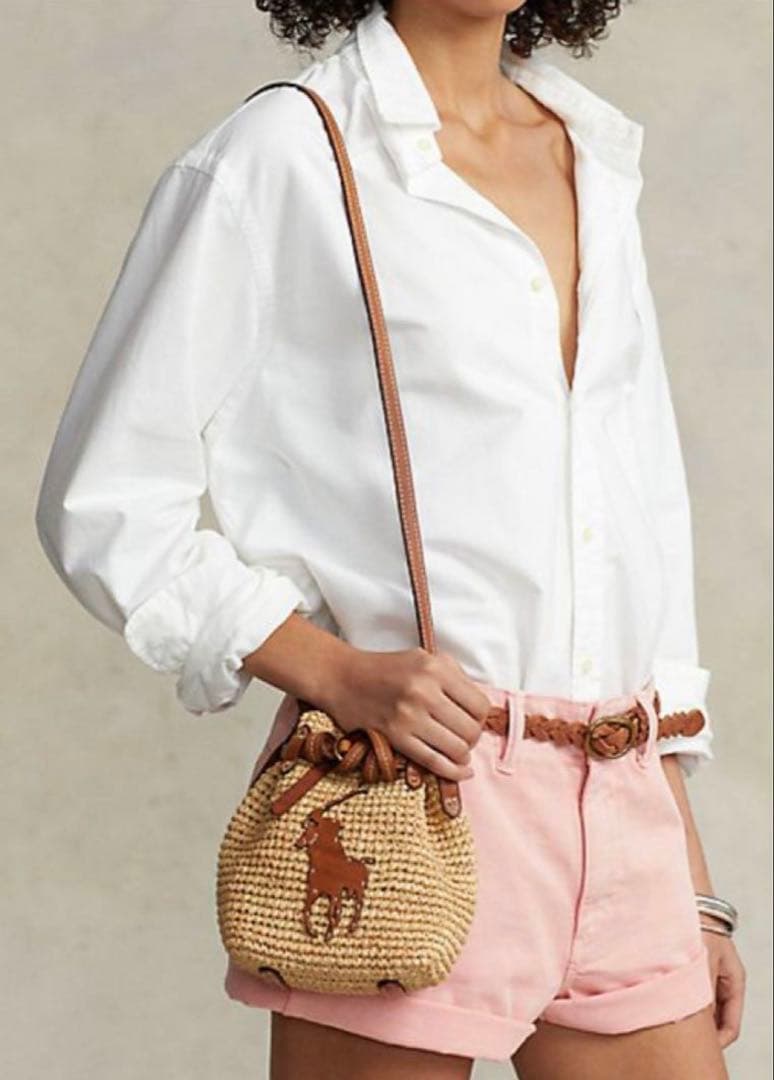 ✨POLO RALPH LAUREN ラフィア ミニベルポート バケットバッグ✨