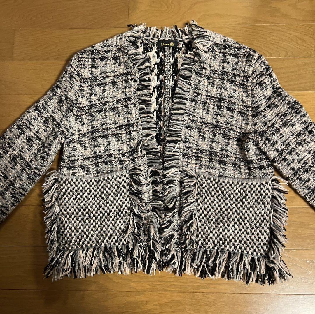 drawerドゥロワー　ミックスツイードニットジャケット　フリンジ