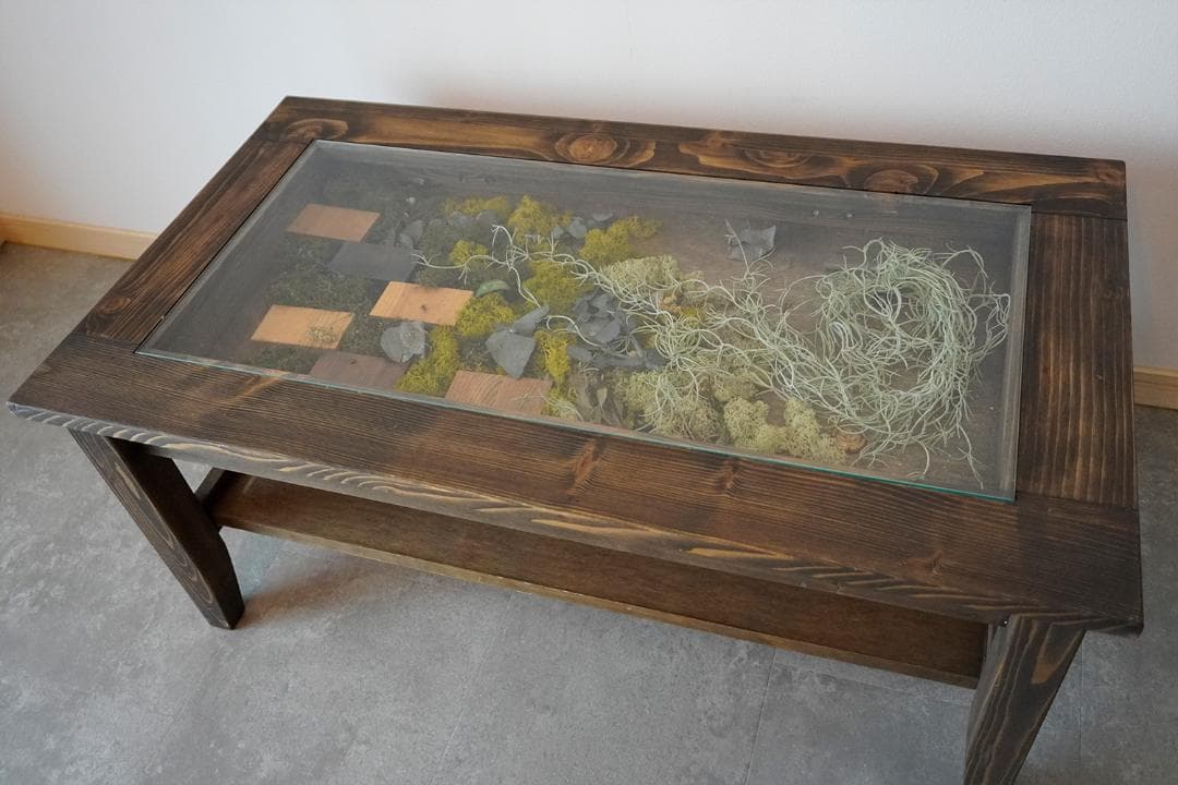 ディスプレイ・コレクションテーブル ガラス天板 天然木（パイン）90×50×40