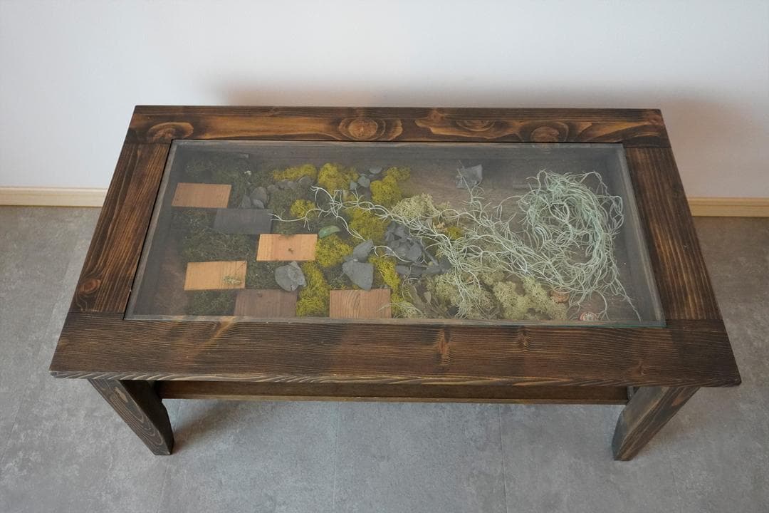 ディスプレイ・コレクションテーブル ガラス天板 天然木（パイン）90×50×40