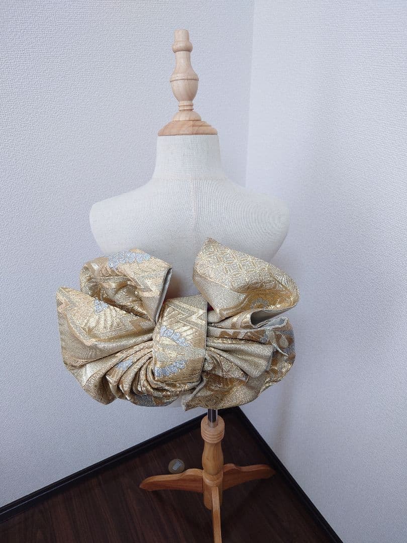 七五三　ハーフ成人式　ジュニア帯　大人用袋帯からの作り帯　1点物 鶴柄　金系