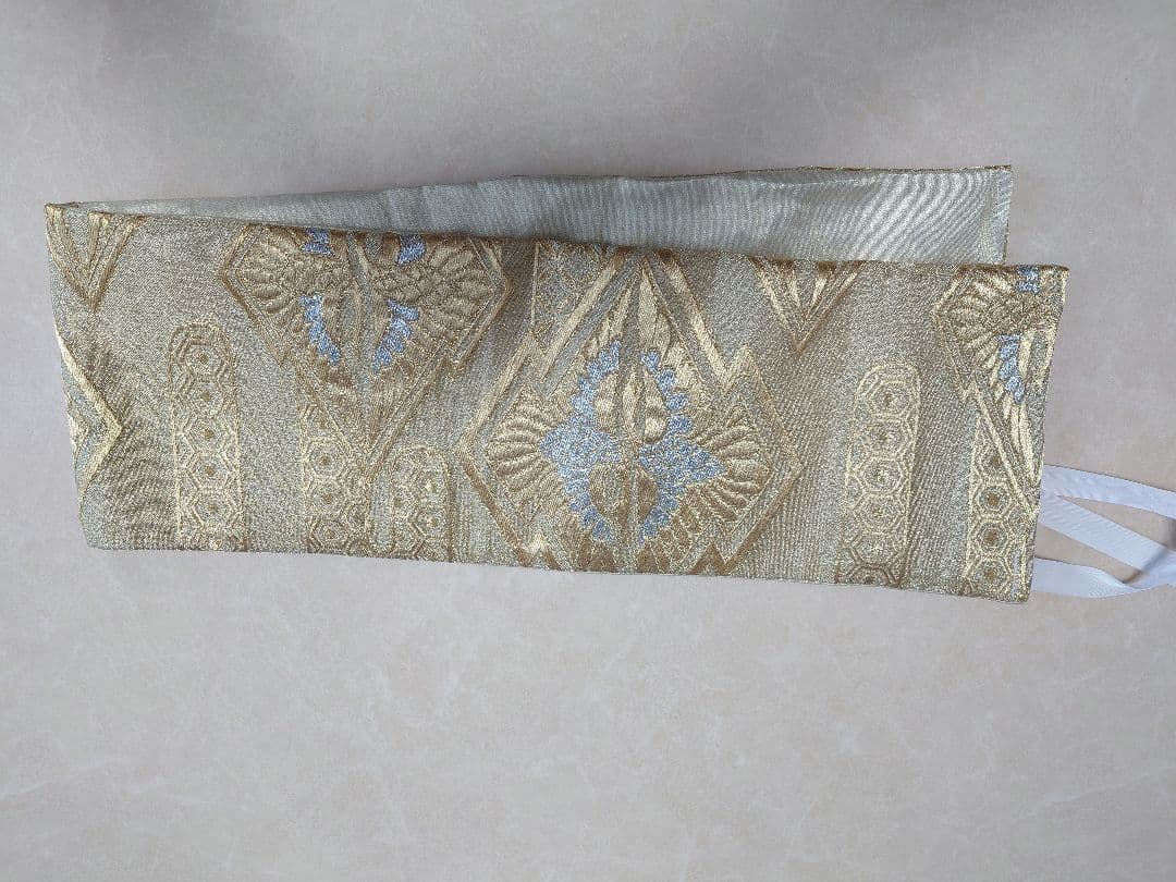 七五三　ハーフ成人式　ジュニア帯　大人用袋帯からの作り帯　1点物 鶴柄　金系