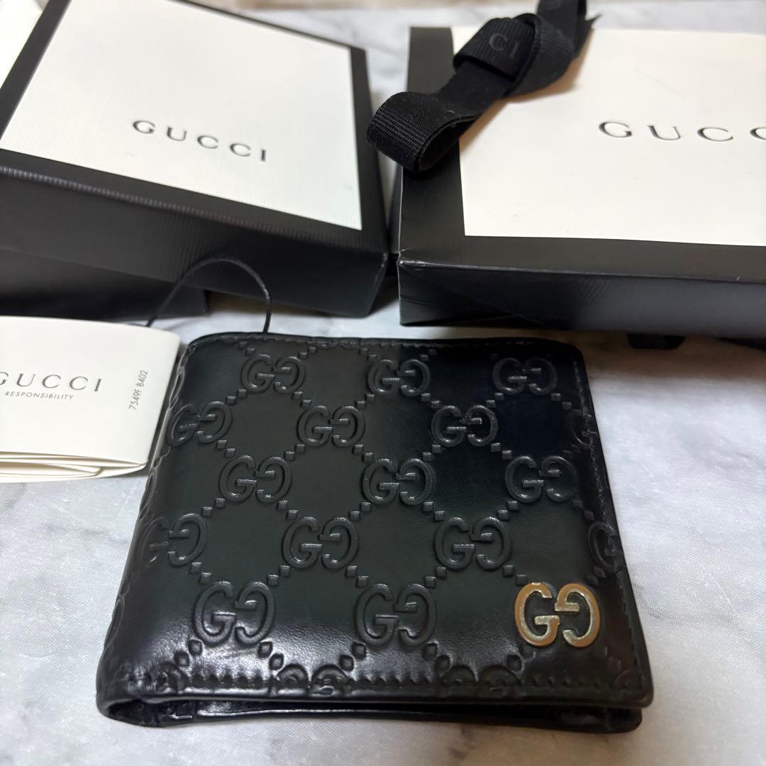GUCCI グッチ GGシマ 二つ折りメンズ 財布 ブラック