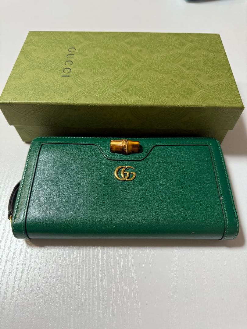 【専用】GUCCI グリーンレザー 長財布 バンブー