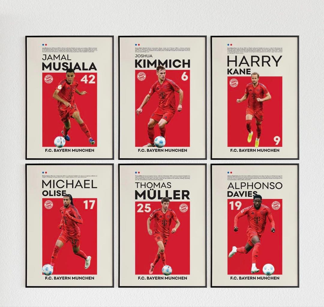F.C. バイエルン・ミュンヘン　アートポスター A4版　6枚セット