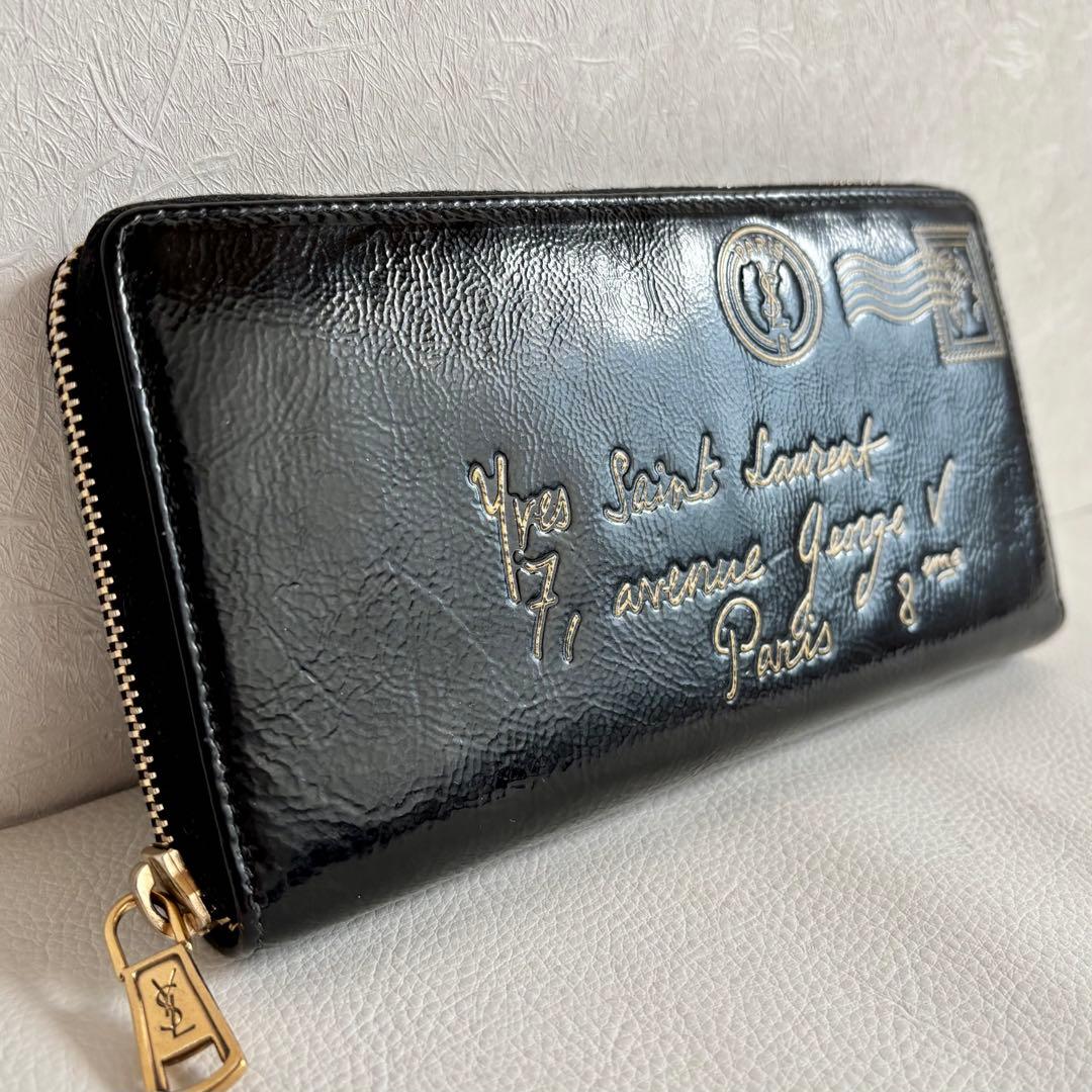 【希少】【良品】イヴサンローラン Yメール ラウンドファスナー 長財布 黒