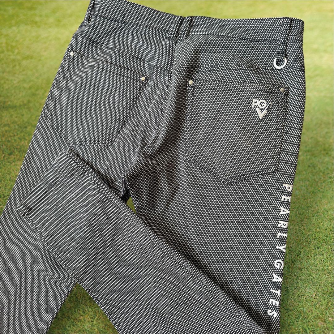 パーリーゲイツ　パンツ　総柄　グレー　M〜L相当　生地厚　コットン素材　白　4