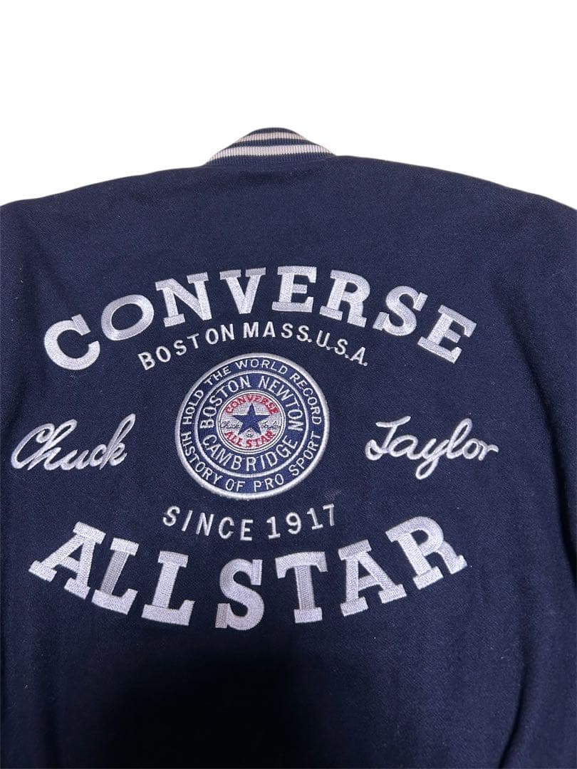 貴重CONVERSE ALL STAR 袖レザー牛革 スタジャン ネイビー M