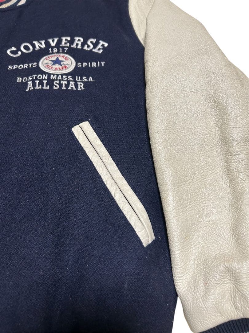 貴重CONVERSE ALL STAR 袖レザー牛革 スタジャン ネイビー M