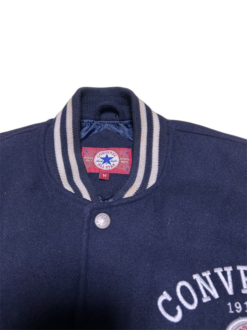 貴重CONVERSE ALL STAR 袖レザー牛革 スタジャン ネイビー M