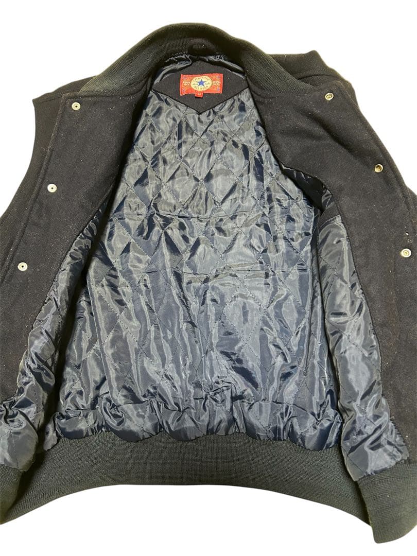 貴重CONVERSE ALL STAR 袖レザー牛革 スタジャン ネイビー M