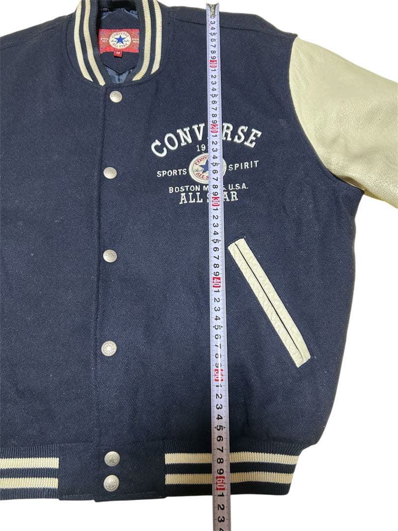 貴重CONVERSE ALL STAR 袖レザー牛革 スタジャン ネイビー M
