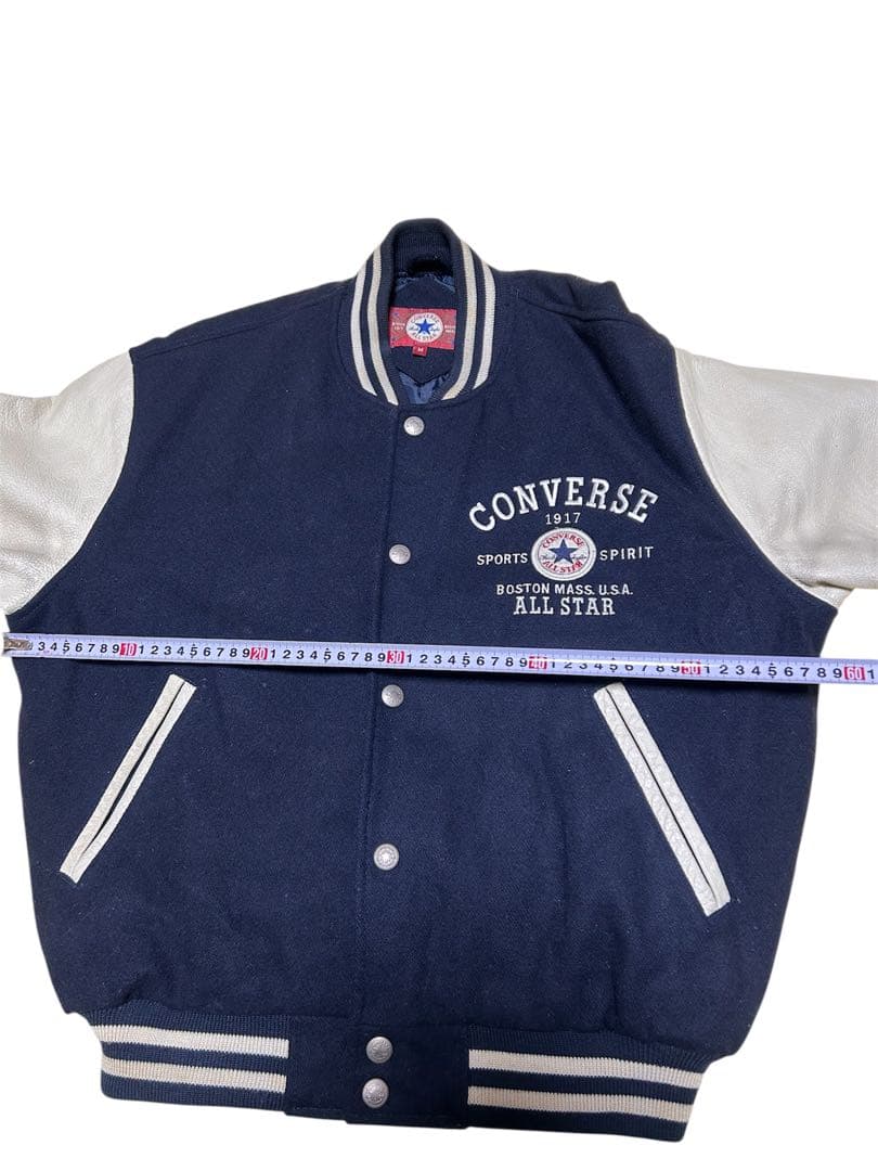 貴重CONVERSE ALL STAR 袖レザー牛革 スタジャン ネイビー M