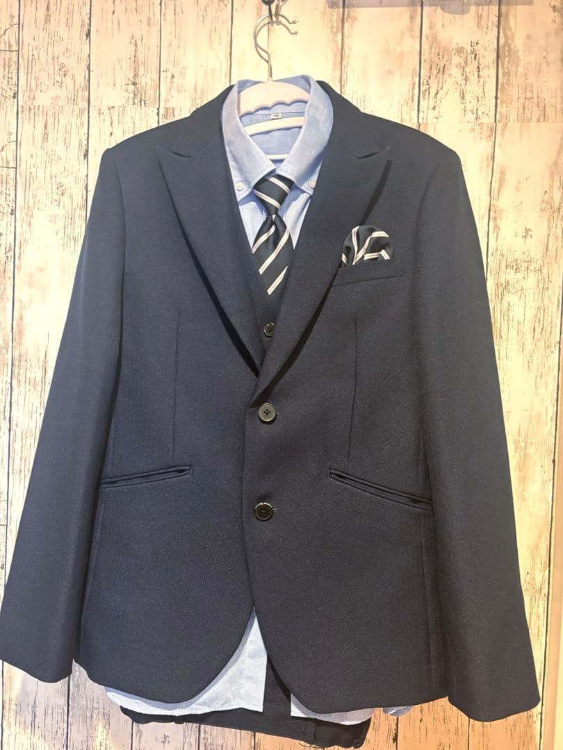 【6点セット】170cm スーツ 男の子 紺色 卒業式 セレモニー　冠婚葬祭