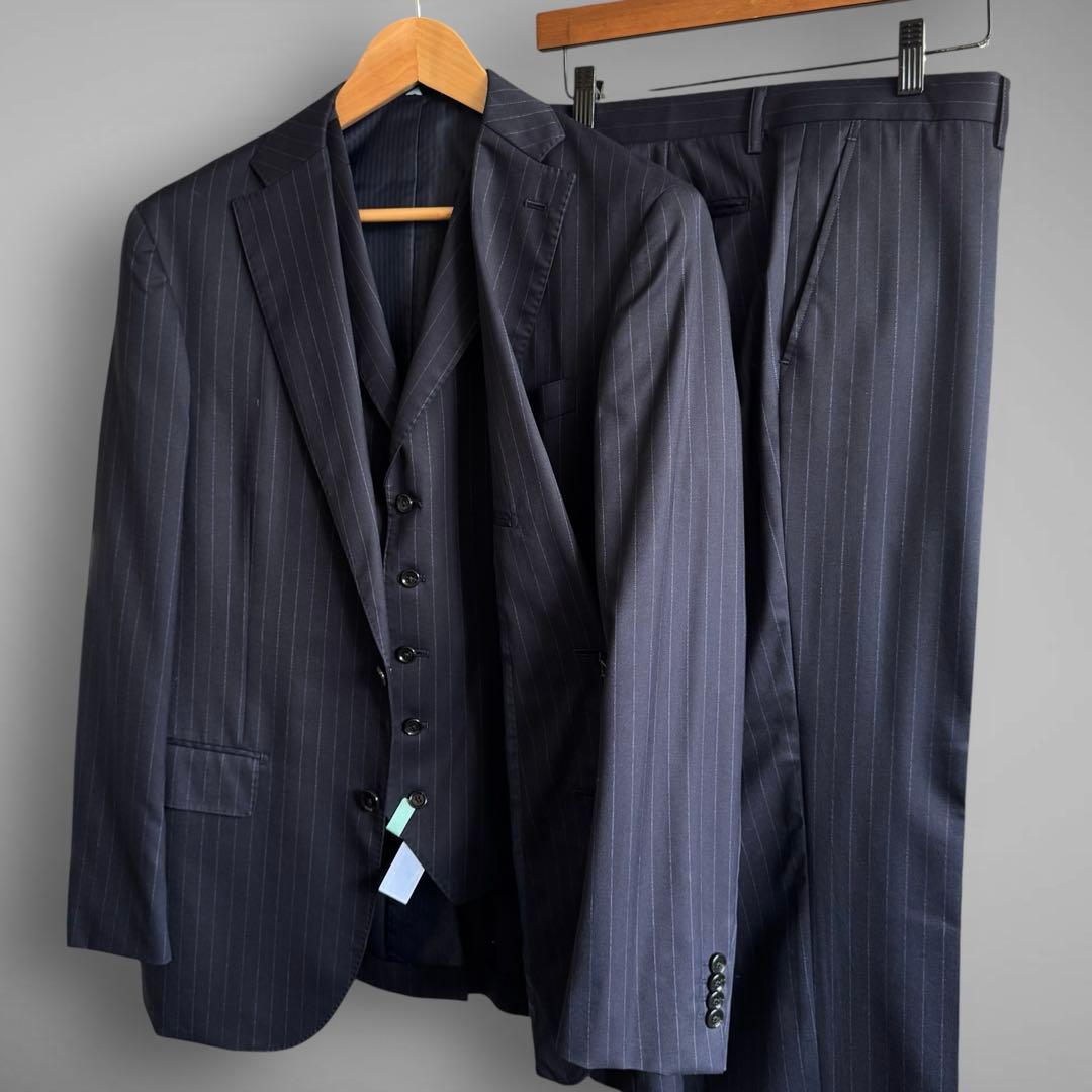 TAKAQ SUPER140’s 3Pスーツ AB7 ネイビー ストライプ
