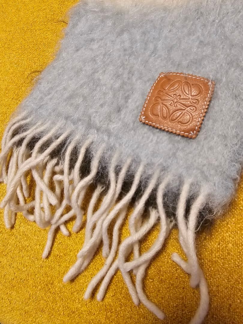 美品★LOEWE ロエベ モヘアマフラー ブラック オリーブ ブルー