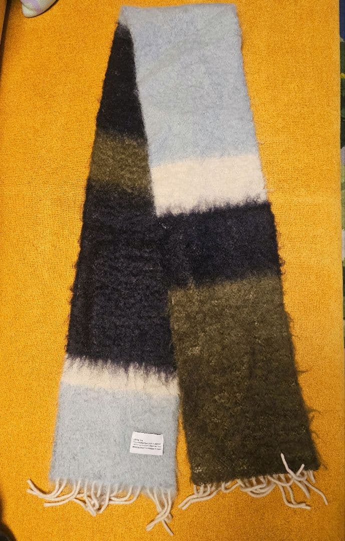 美品★LOEWE ロエベ モヘアマフラー ブラック オリーブ ブルー