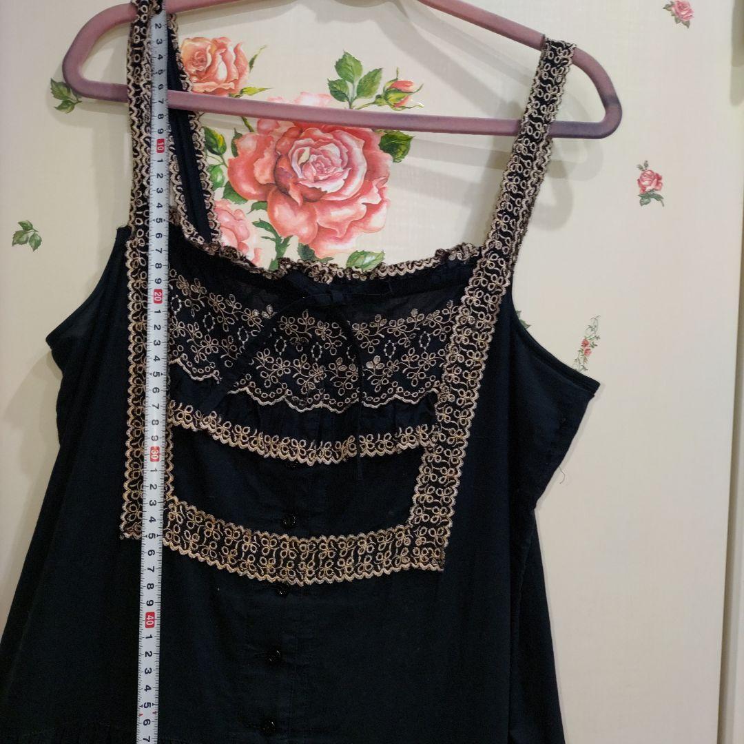 ピンクハウス　段々ワンピース　カットワーク、花刺繍入　濃紺✕ピンク