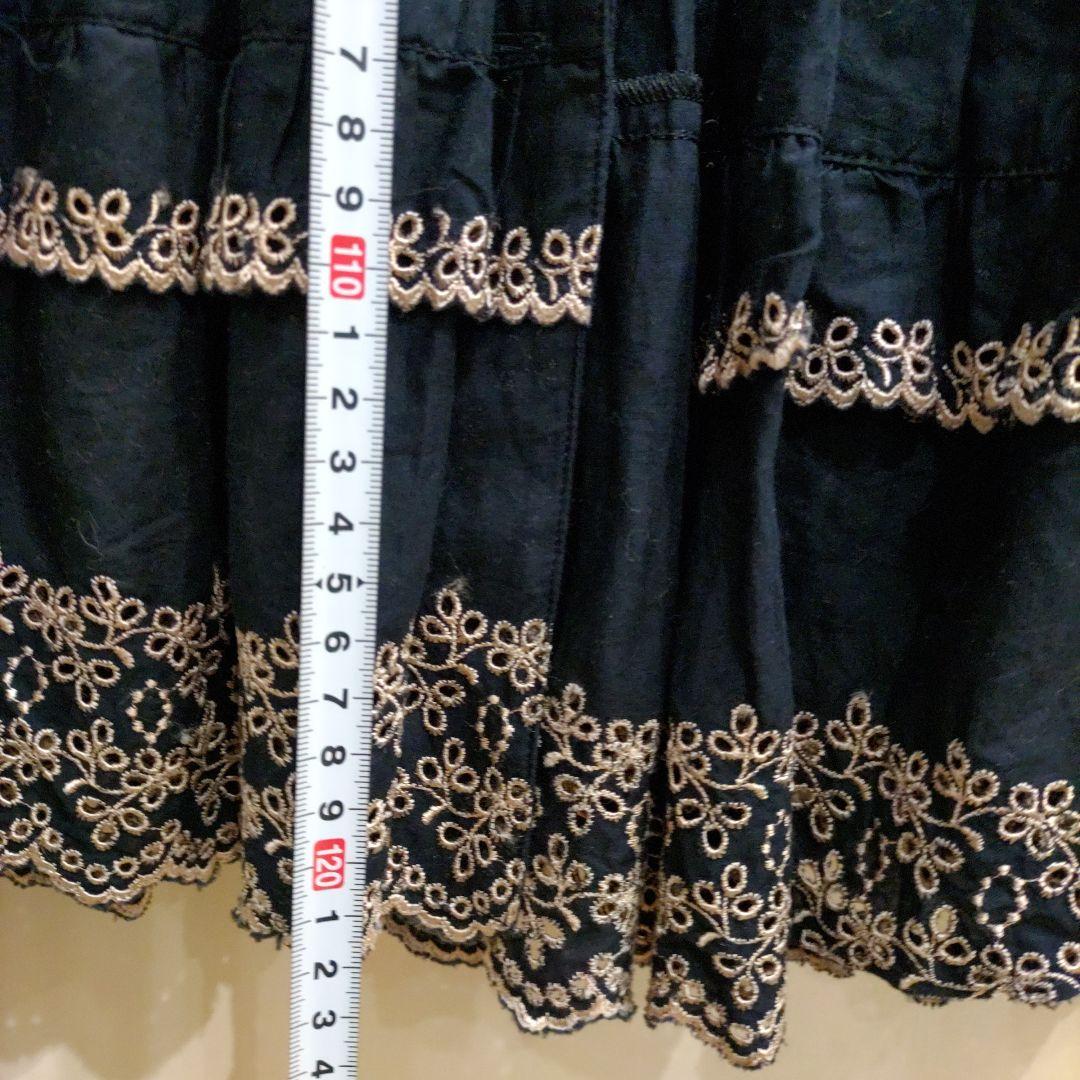 ピンクハウス　段々ワンピース　カットワーク、花刺繍入　濃紺✕ピンク