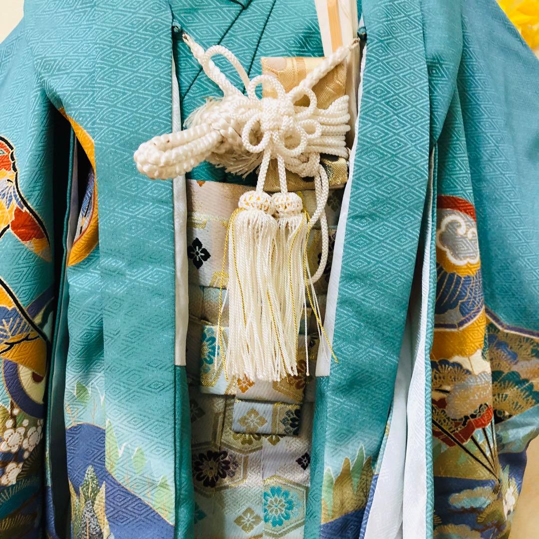 七五三3〜5歳完全フルセット‼️人気青系兜金彩煌びやか⭐︎袴縞金蘭刺繍袴豪華⭐︎秀品