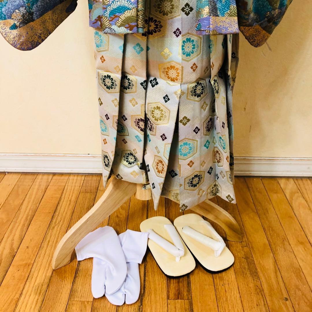 七五三3〜5歳完全フルセット‼️人気青系兜金彩煌びやか⭐︎袴縞金蘭刺繍袴豪華⭐︎秀品