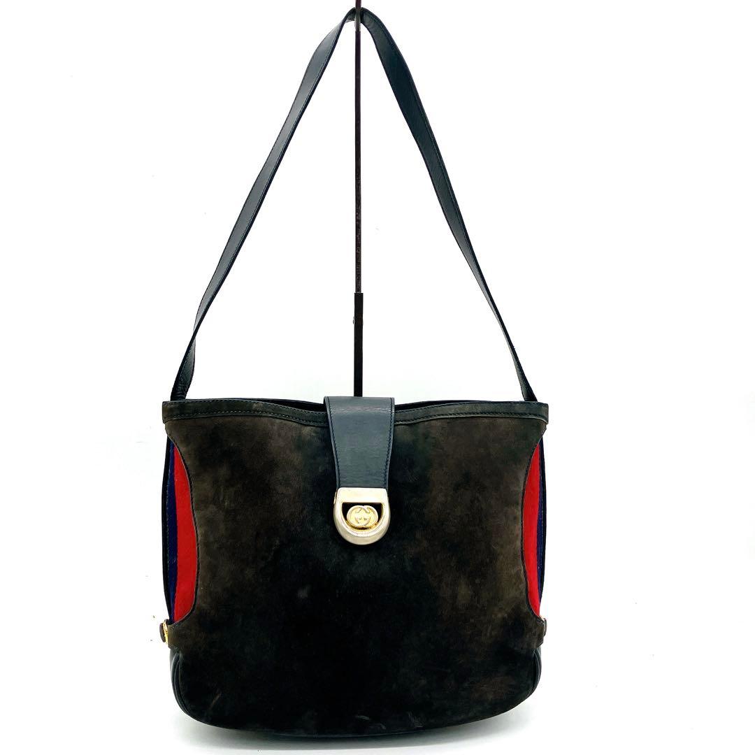 【GUCCI】ショルダーバッグ　シェリーライン　スエード　ブラウン　自立