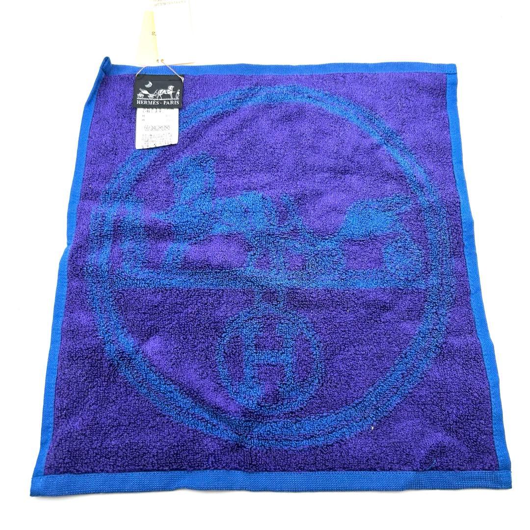 エルメス HERMES ハンカチ ブルー 大判 タグ付き 未使用 箱あり