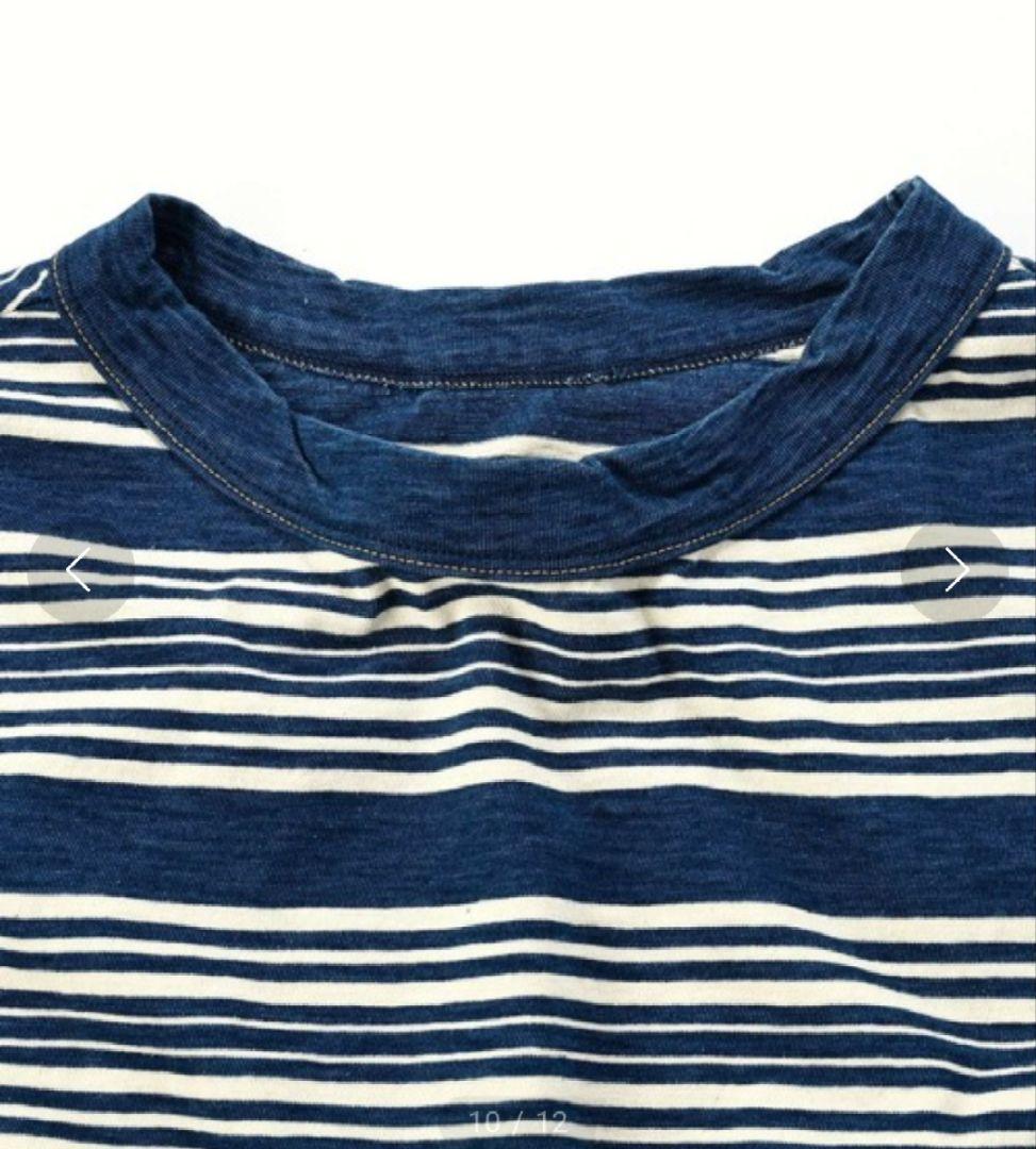 45R 縞天竺のカットワークドレス(インディゴ）